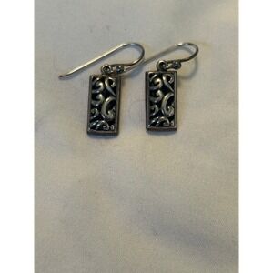 Pearse 925 Sterling Silver Filigree Scroll Rectangular Drop Earrings French Wire